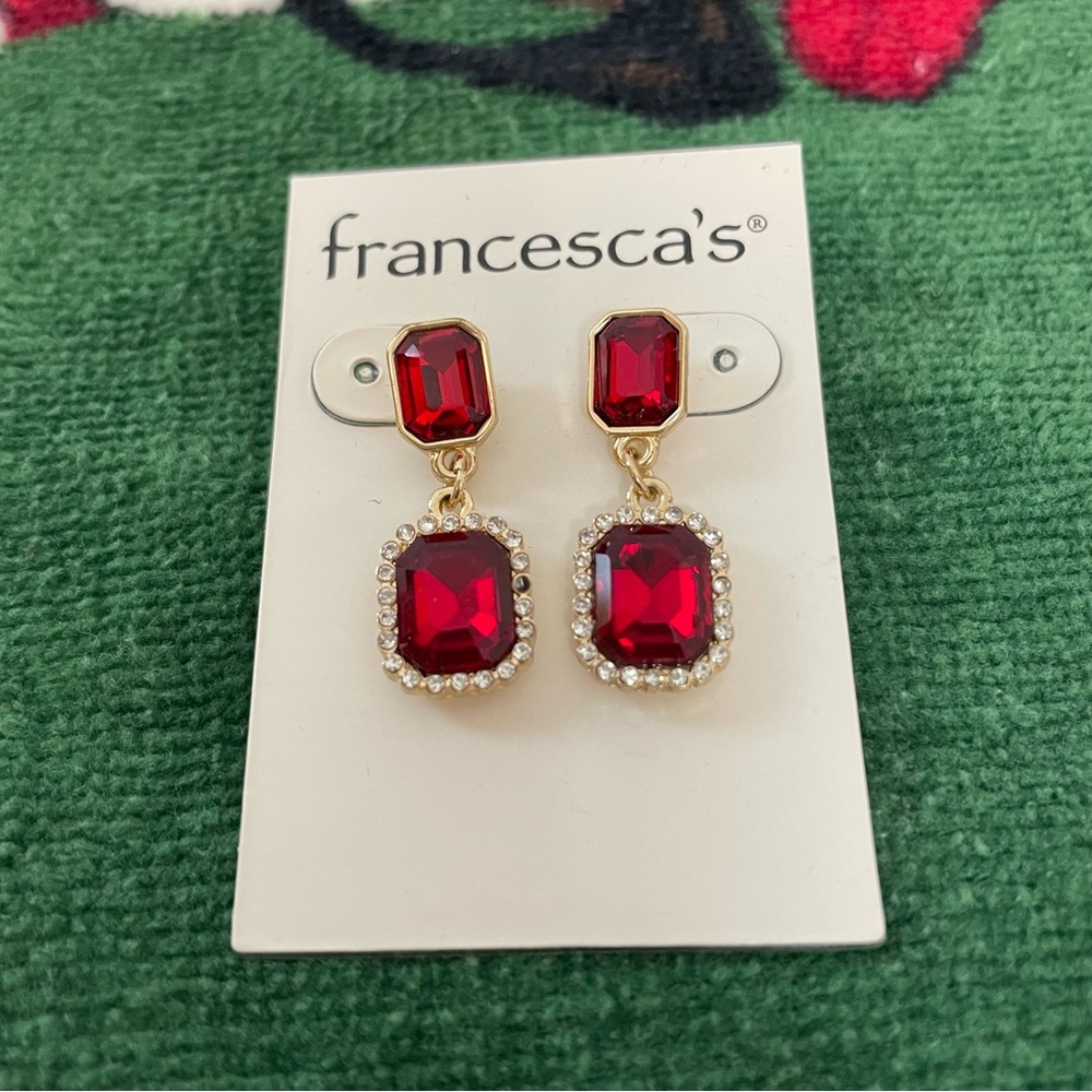Francesca's Collections Gold-Tone Red Crystal Drop Earrings